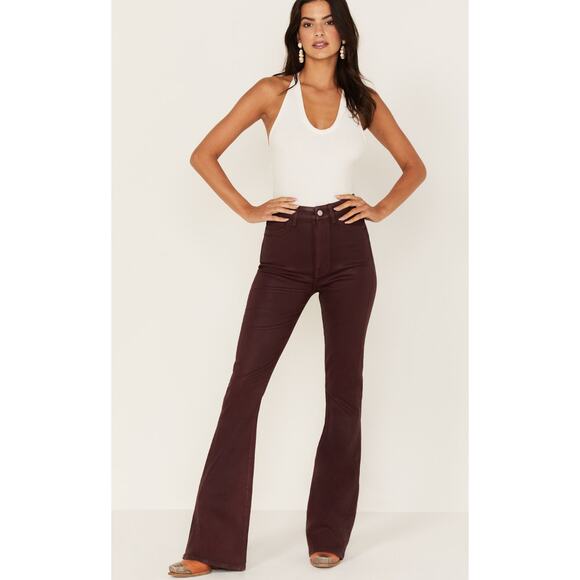 NWT 7 For All Mankind‎ Ultra High Rise Skinny Boot Coated Ruby Rust Size 25 - Picture 1 of 13